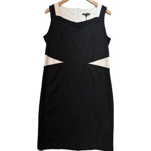 Renuar Womens Tank Midi Dress Sleeveless Stretch Size 14 Black White Back Zipper